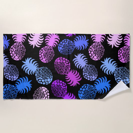 Serviette De Plage Ananas Tropical Momona Hawaiian - Violet - Noir (Devant)