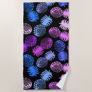 Serviette De Plage Ananas Tropical Momona Hawaiian - Violet - Noir