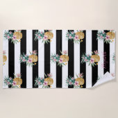 Serviette De Plage Ananas tropicaux, Blancs noirs (Devant)