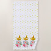 Serviette De Plage Ananas tropicaux rose et or et Pois (Devant)