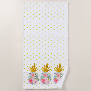 Serviette De Plage Ananas tropicaux rose et or et Pois