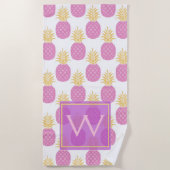 Serviette De Plage Ananas violet tendance et tropical (Devant)