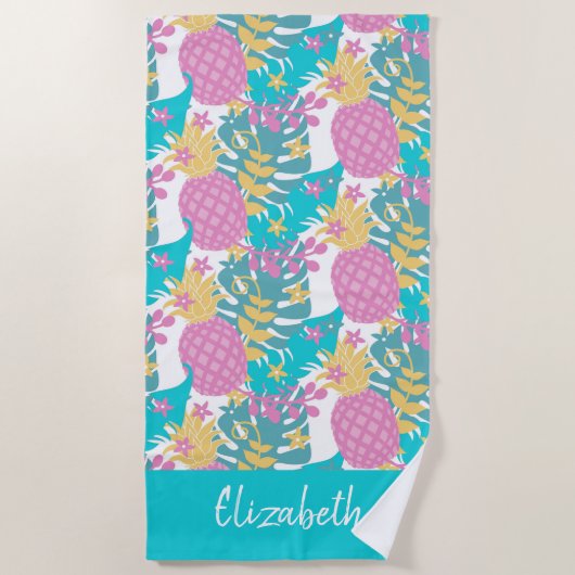 Serviette De Plage Ananas violet tropical (Devant)