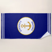 Serviette De Plage Ancrage doré chic moderne sur bleu (Devant)