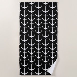 Serviette De Plage Ancrage noir et blanc nautique motif moderne