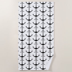 Serviette De Plage Ancrage noir et blanc nautique motif moderne