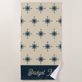 Serviette De Plage Ancre bleu marine avec Monogram Beige Coastal (Devant)