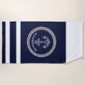 Serviette De Plage Ancre bleue marine Monogramme côtier (Devant)