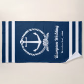Serviette De Plage Ancre Bleue Marine Nautique Mariage Personnalisé (Devant)