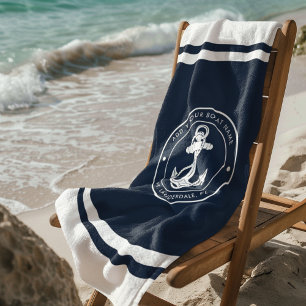 Serviette De Plage Ancre Bleue marine Nom du bateau Personnalisé