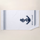 Serviette De Plage Ancre Bleue marine Nom du bateau Personnalisé (Devant)