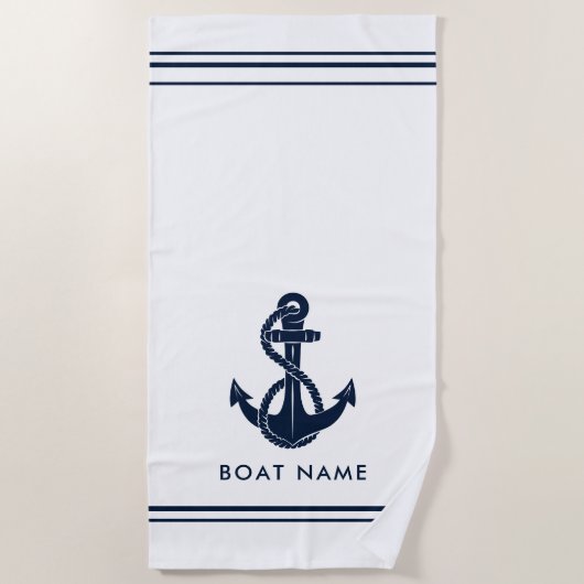 Serviette De Plage Ancre Bleue marine Nom du bateau Personnalisé (Devant)