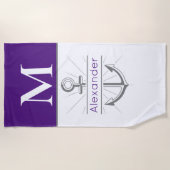 Serviette De Plage Ancre côtière violet Nom du monogramme nautique Pl (Devant)