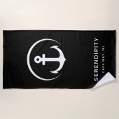 Serviette De Plage Ancre de bateau moderne Monogramme noir (Devant)