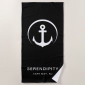 Serviette De Plage Ancre de bateau moderne Monogramme noir (Devant)