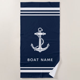 Serviette De Plage Ancre de bateau nom nautique croisière bleu marine