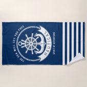Serviette De Plage Ancre de l'esprit nautique, Roue, Bleu de marine,  (Devant)