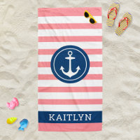 Ancre de monogramme de bande rose nautique Nom