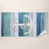 Serviette De Plage Ancre en bois blanc bleu bleu marine (Devant)