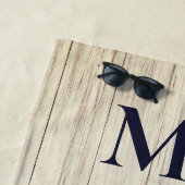 Serviette De Plage Ancre mariage M. Navy Blue Nautical Monograms (En situation)