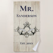 Serviette De Plage Ancre mariage M. Navy Blue Nautical Monograms (Devant)