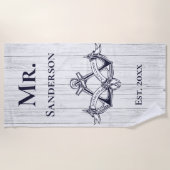Serviette De Plage Ancre mariage M. Navy Blue Nautical Monograms (Devant)