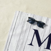 Serviette De Plage Ancre mariage M. Navy Blue Nautical Monograms (En situation)