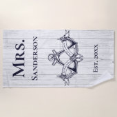 Serviette De Plage Ancre mariage Mme Marine Blue Monogrammes nautique (Devant)