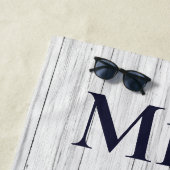 Serviette De Plage Ancre mariage Mme Marine Blue Monogrammes nautique (En situation)