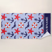 Serviette De Plage Ancre marine Bleu Bleu Blancs (Devant)