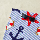 Serviette De Plage Ancre marine Bleu Bleu Blancs (En situation)
