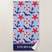 Serviette De Plage Ancre marine Bleu Bleu Blancs (Devant)