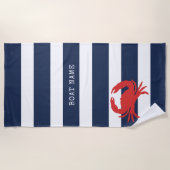 Serviette De Plage Ancre Marine Bleu Stripes Crabe Rouge Nom du batea (Devant)