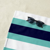 Serviette De Plage Ancre marine Bleu Turquoise Bandes blanches (En situation)