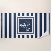 Serviette De Plage Ancre marine Bleue Bleue Monogramme (Devant)