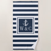 Serviette De Plage Ancre marine Bleue Bleue Monogramme (Devant)