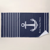 Serviette De Plage Ancre marine personnalisée Océan bleu marine (Devant)