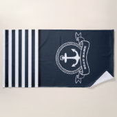 Serviette De Plage Ancre nautique Bleu de la Marine (Devant)
