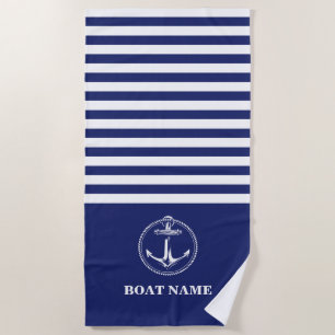 Serviette De Plage Ancre nautique Bleu marine Rayures