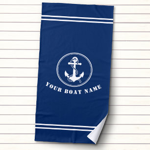 Serviette De Plage Ancre nautique et corde avec nom de bateau Marine