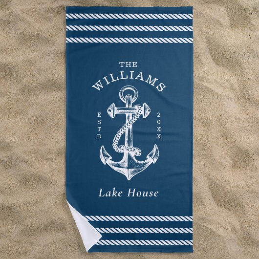 Serviette De Plage Ancre nautique Maison de lac Marine Bleu