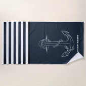 Serviette De Plage Ancre nautique Marine Blue Stripe Sailor (Devant)