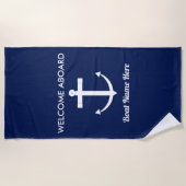 Serviette De Plage Ancre nautique Marine Blue Welcome Aboard (Devant)