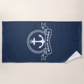 Serviette De Plage Ancre nautique Nom du bateau Marine Bleu (Devant)