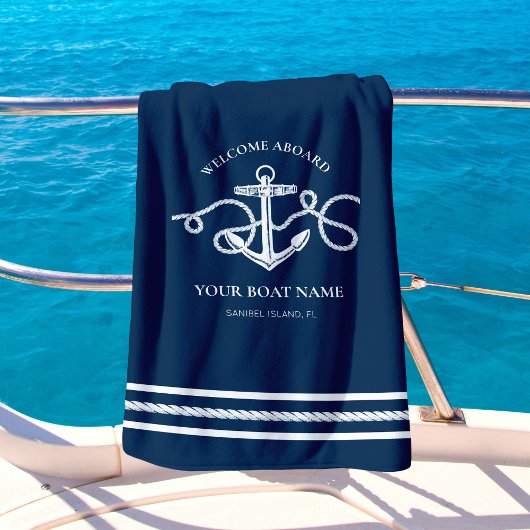Serviette De Plage Ancre nautique Nom du bateau Welcome Aboard Marine