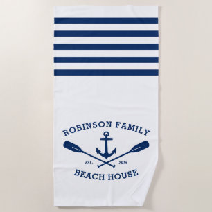 Serviette De Plage Ancre nautique Oars Nom de famille Beach House Bla
