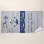 Serviette De Plage Ancre nautique Personnalisé Marine Blue Fun Faits (Devant)