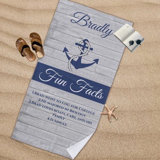 Serviette De Plage Ancre nautique Personnalisé Marine Blue Fun Faits