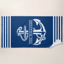 Ancre nautique personnalisée sur rayures bleues et