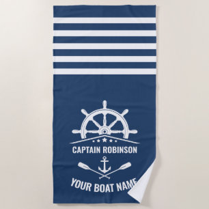 Serviette De Plage Ancre nautique Voitures Bateaux Capitaine ou nom d